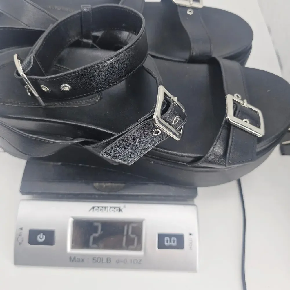 ASOS Black Trombone Platform Chunky Strappy Buckle Sandal Women's 8 Goth Punk - Picture 10 of 10